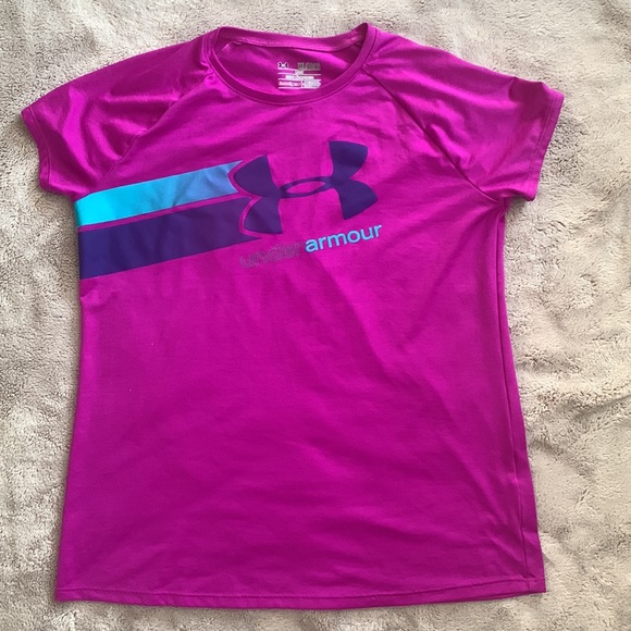 ✨2 Under Armour HeatGear Loose Fit Shirts Blue and Purple Youth size XL - Picture 6 of 14